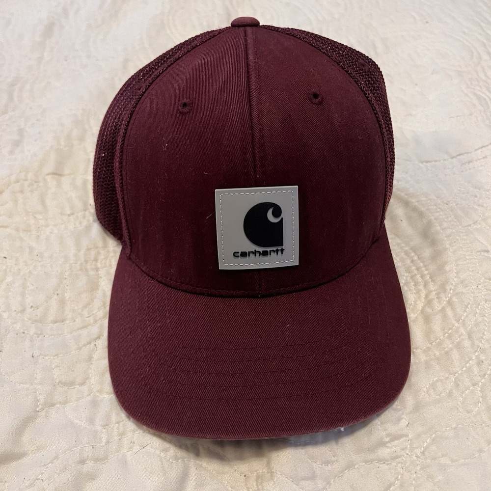 Carhartt Hat Cap Snap Back Maroon Mesh Trucker Patch Logo Adjustable Mens OSFM
